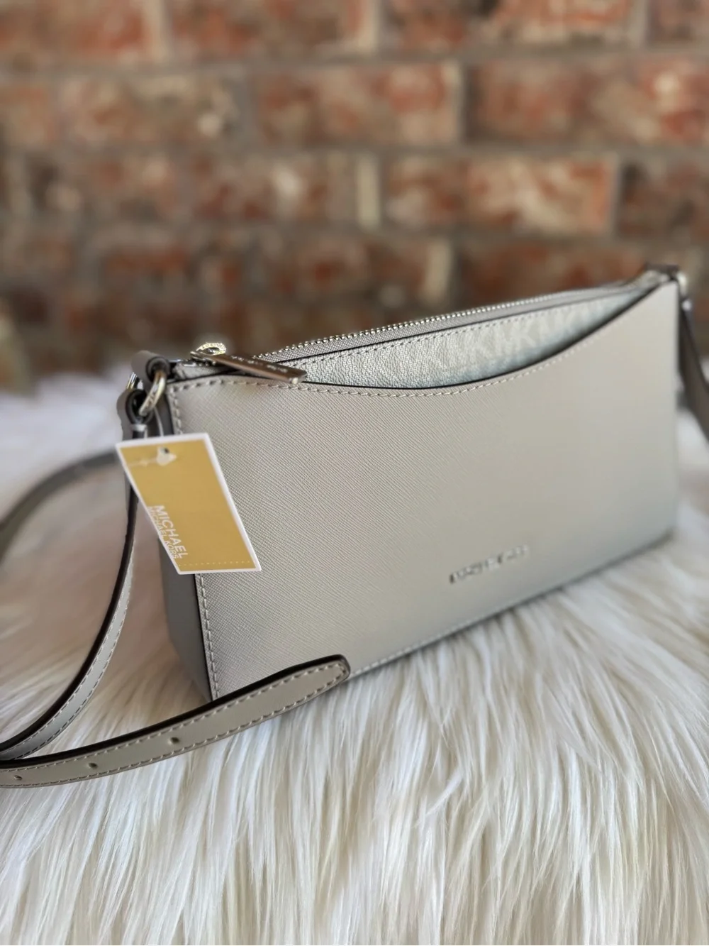 Michael Kors Pebbled Leather Crossbody in Light Gray